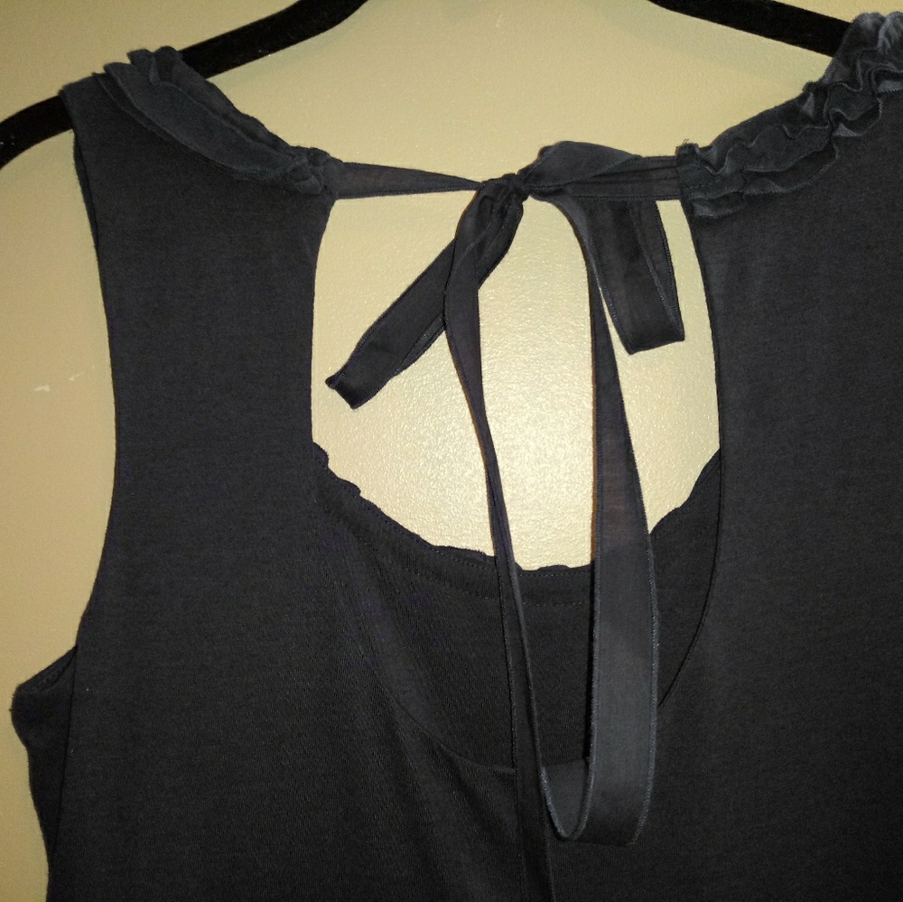 LOFT navy cotton dress with ribbon detail